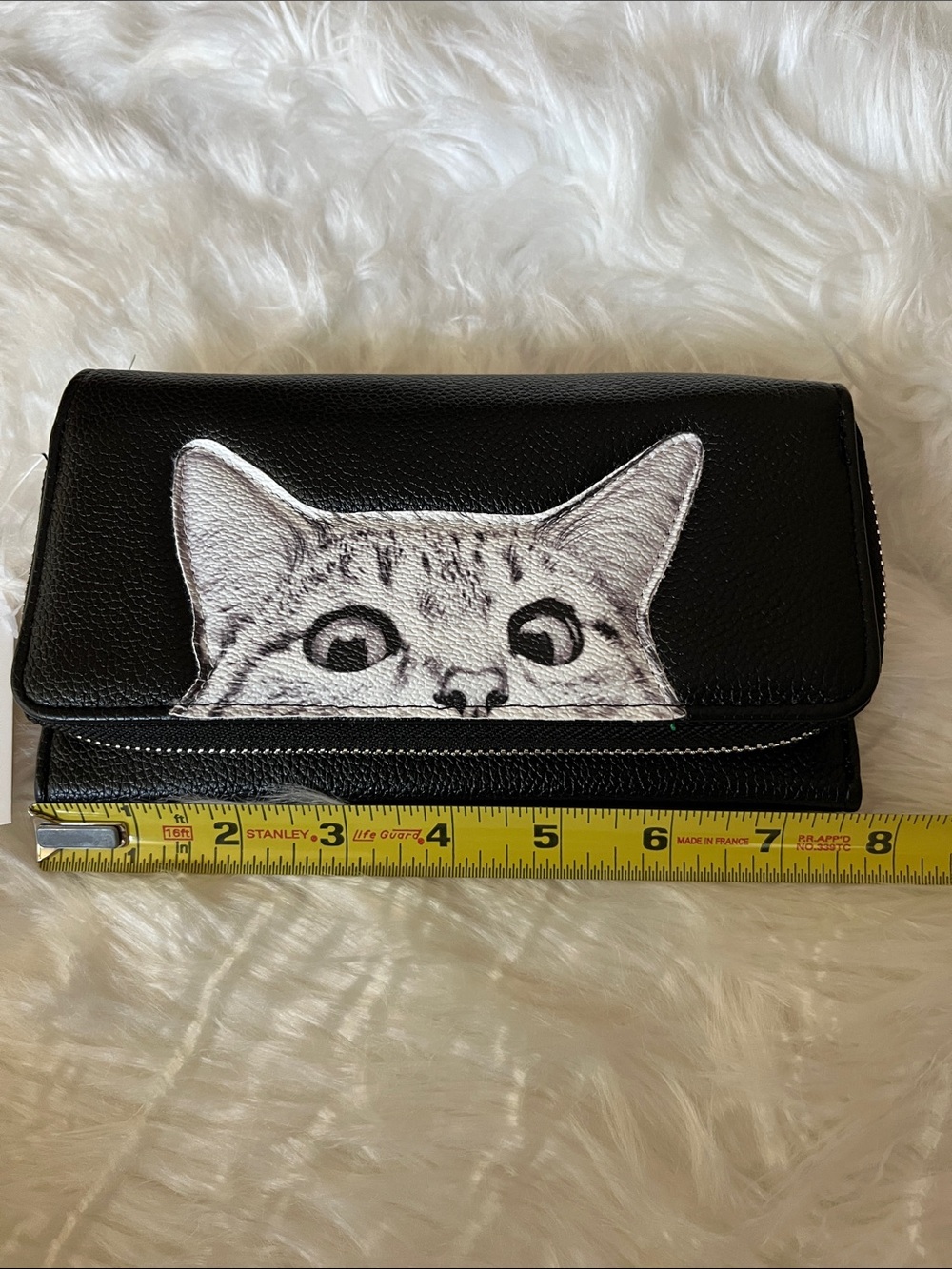 🆕 Peeking Cat Wallet Black White Zip Up Strap Gift Purse Book Modern Art Design - Picture 11 of 11